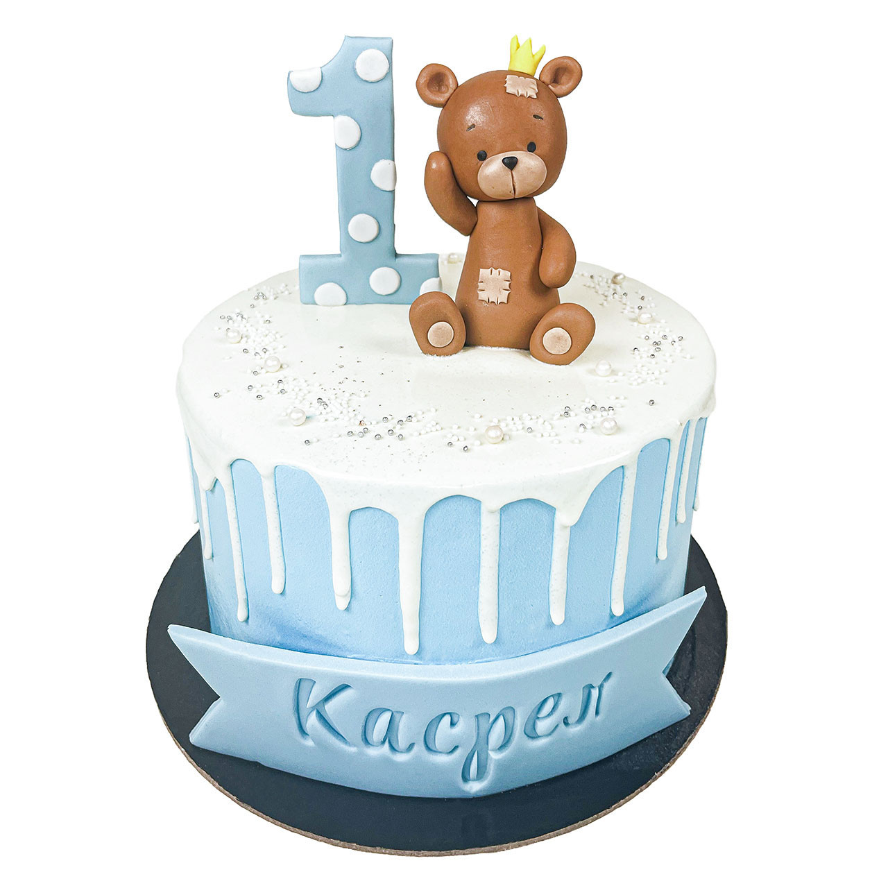 Tort drip na roczek z misiem