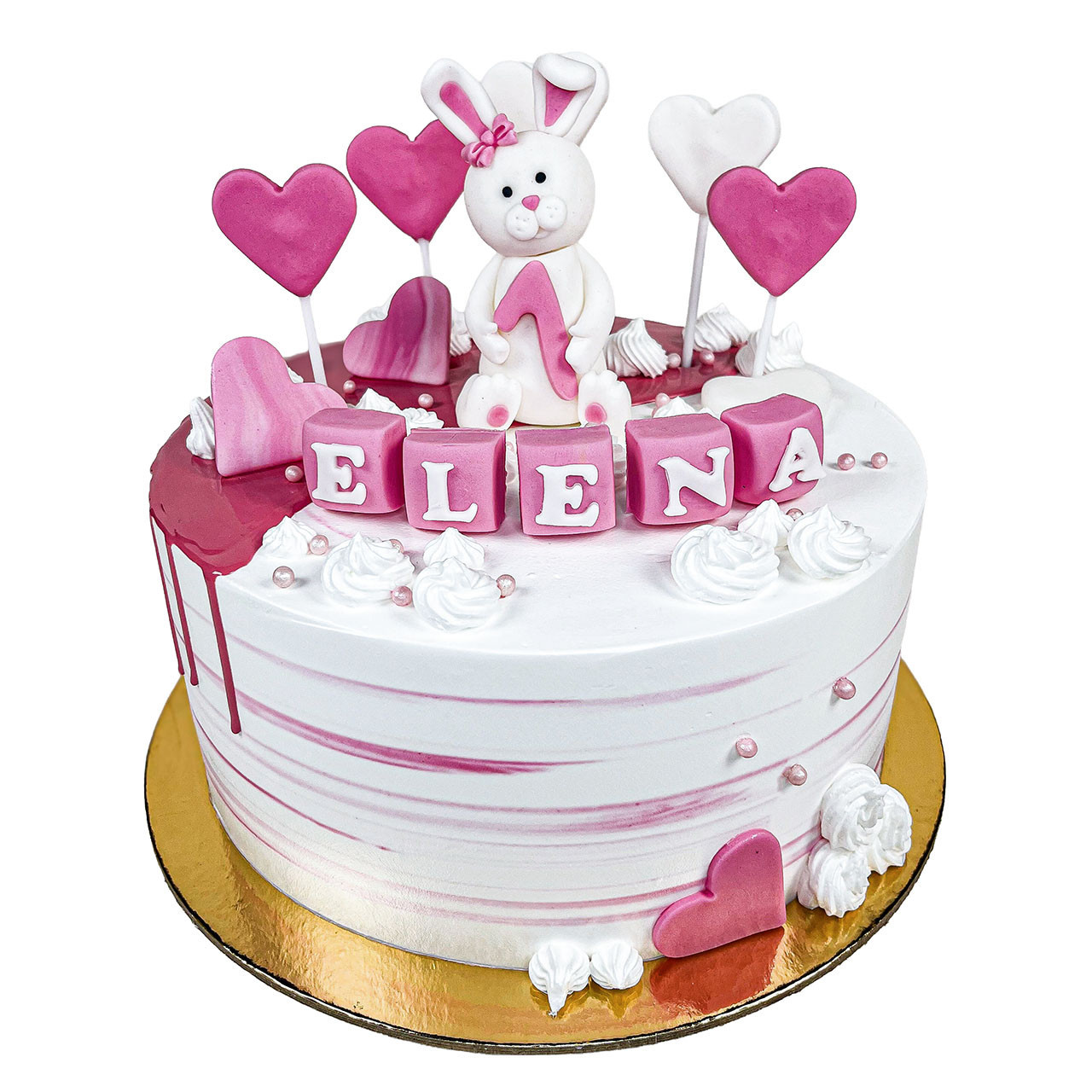 Tort na roczek dla dziewczynki z króliczkiem i serduszkami