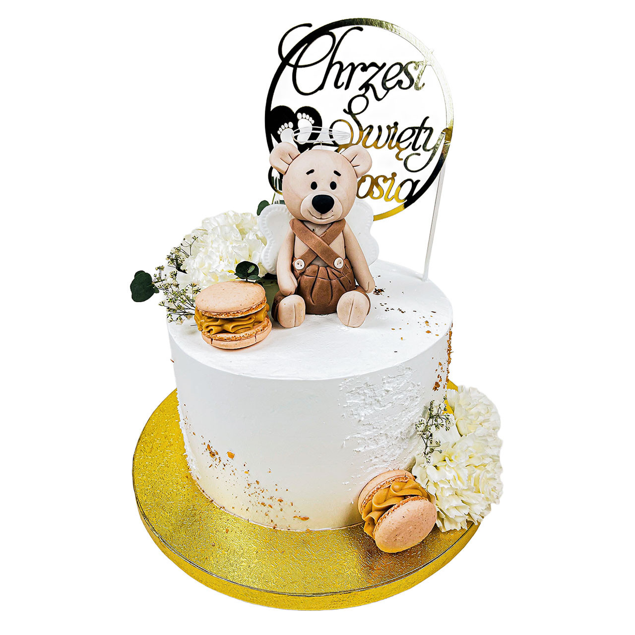 Tort na chrzest z brązowym misiem