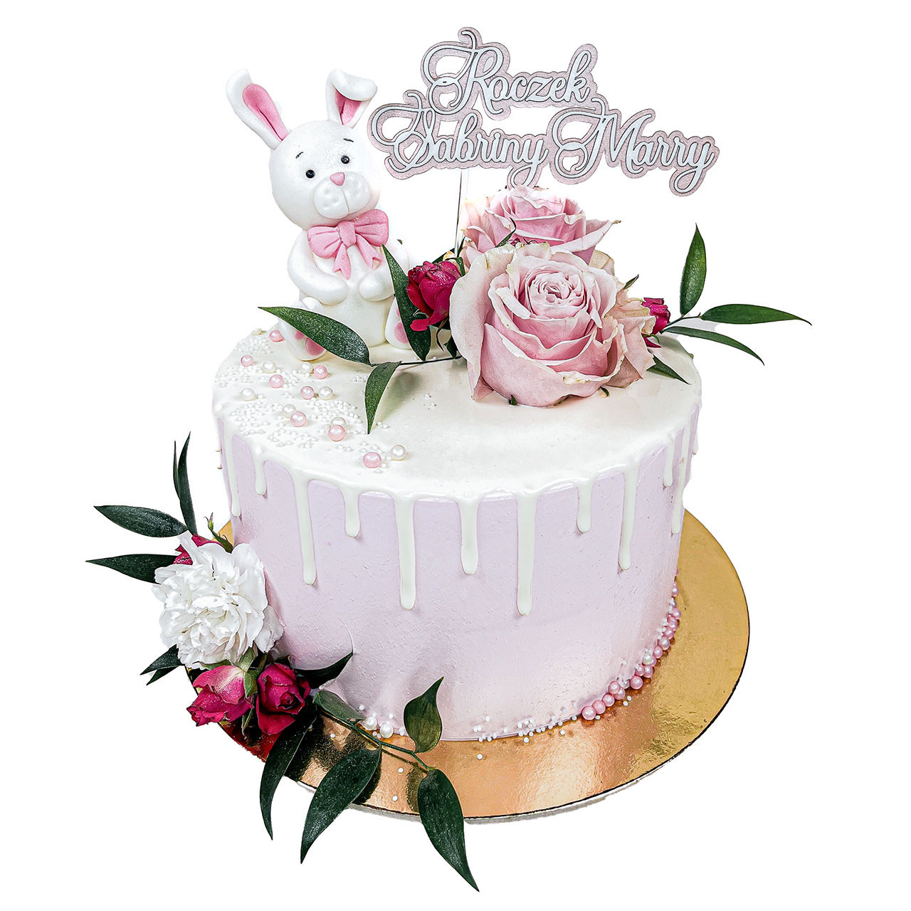 Tort drip cake na roczek dla dziewczynki