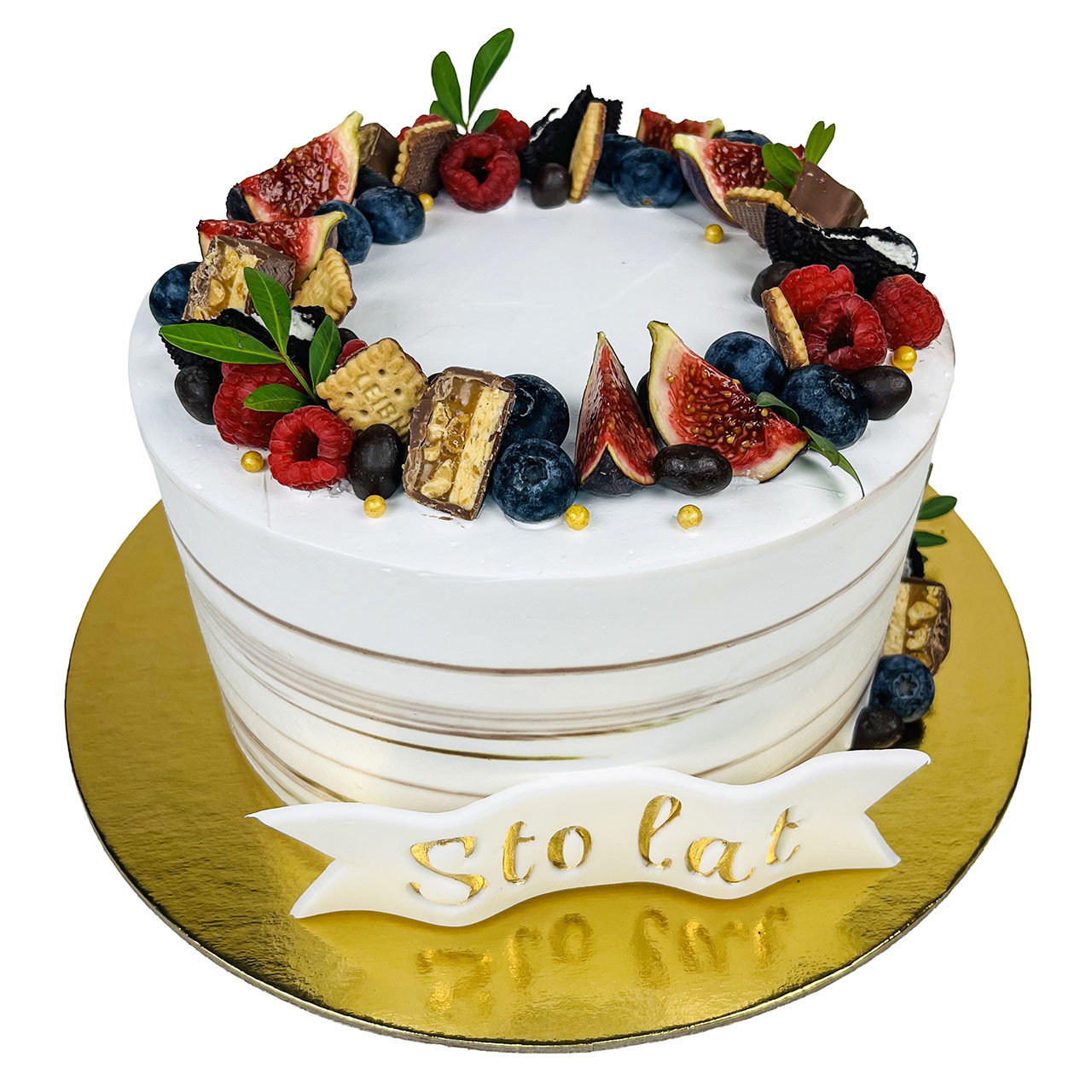 Tort ombre brązowy z owocami i napisem