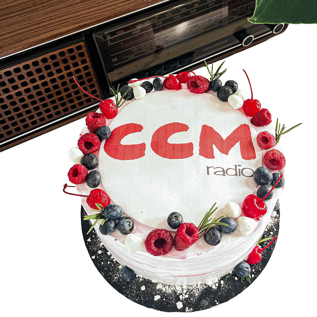 Tort ombre z logo firmy i owocami