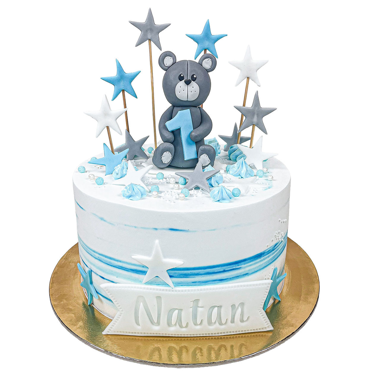 Tort na roczek z misiem i gwiazdkami