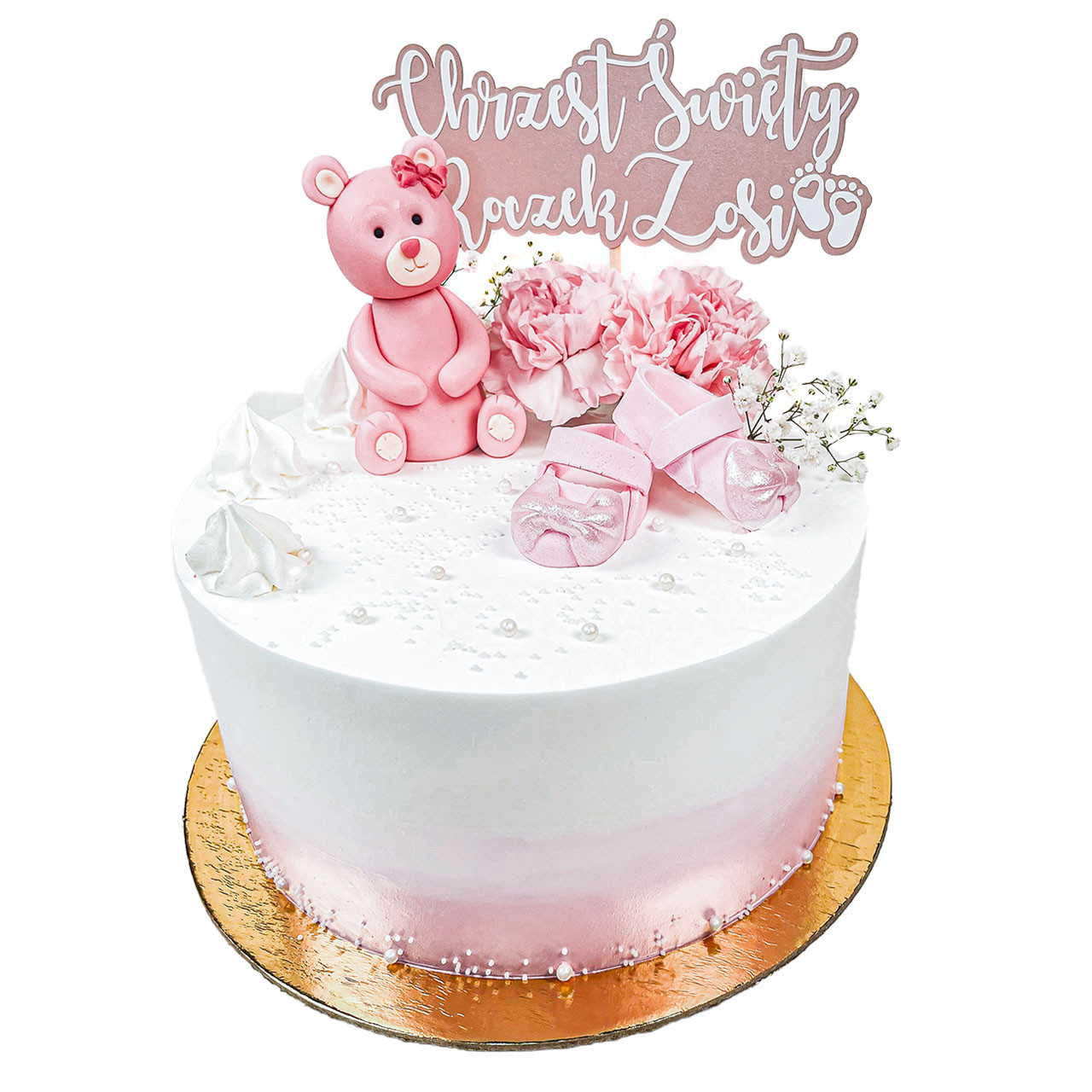 Tort dla dziewczynki z różowym misiem i bucikami